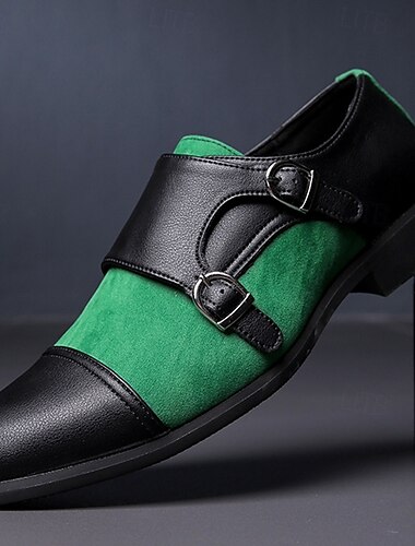  męskie zielono-czarne zamszowe buty z podwójnym paskiem monk – stylowe, formalne buty ze sztucznej skóry na wesela i okazje biznesowe