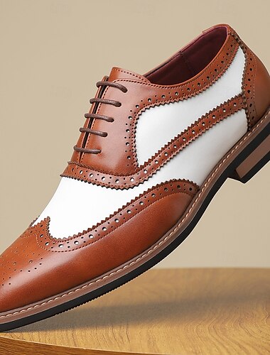  scarpe oxford da uomo in similpelle marrone e bianca – dettagli brogue a punta, scarpe eleganti vintage per matrimoni, lavoro e occasioni speciali
