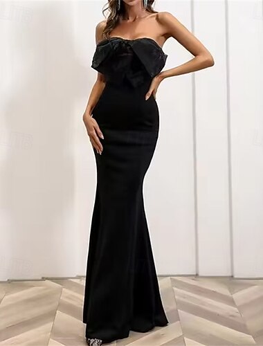  Meerjungfrau/Trompete Abendkleid elegantes Kleid Abend Party Black Tie Gala bodenlang ärmellos Sweetheart Wednesday Addams Family Baumwollmischung rückenfrei mit Rüschen Schmetterling 2025