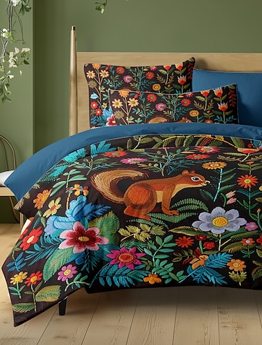  Dekbedovertrekset met bosdieren - inclusief dekbedovertrek en kussenslopen - op de natuur geïnspireerd ontwerp met boswezens - zachte en comfortabele stof - perfect voor een gezellige slaapkamerinrichting