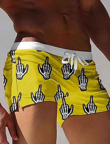  Herren Schädel Lustige Gesten Badeshorts Boardshorts Mittlere Taille 3D-Druck Hawaiianisch Surfen Ferien Strand Kordelzug mit Mesh-Futter Elastischer Bund Designer Bekleidung