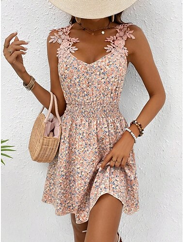  Per donna Mini abito Abito linea A Abito sottoveste Sensuale Da mare Giornaliero Standard Floreale Senza maniche Con bretelline Arcobaleno Estate Primavera