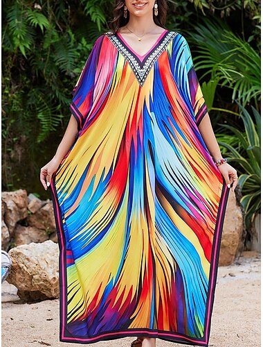  Femme Maillots de Bain Vêtement couvrant Robe de Bain Maillot de bain Patchwork Vacances Tenues de plage Graphic Col V manche longue Maillots de bain