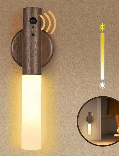  Luz nocturna LED con sensor de movimiento: lámpara de pared magnética, recargable por USB para cocina, gabinete, escaleras, dormitorio y mesita de noche