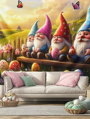  سجادة م hanging - جنوم - بيض - فن الجدران - سجادة كبيرة - ديكور جدارية - صورة خلفية - بطانية - ستارة - ديكور المنزل - غرفة النوم - غرفة المعيشة