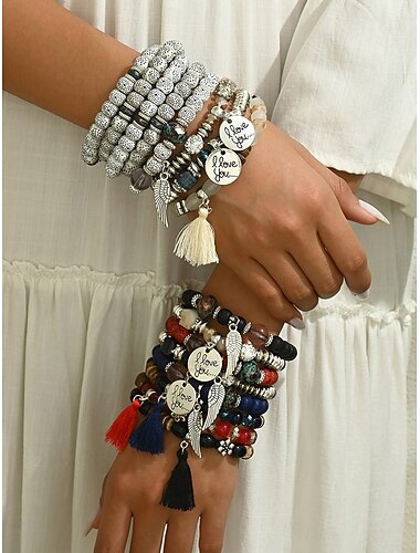  Estilo retro Bola Moda Personalizado Madera Pulsera pulsera Bleu Ciel / Blanco / Rojo Para Festivos