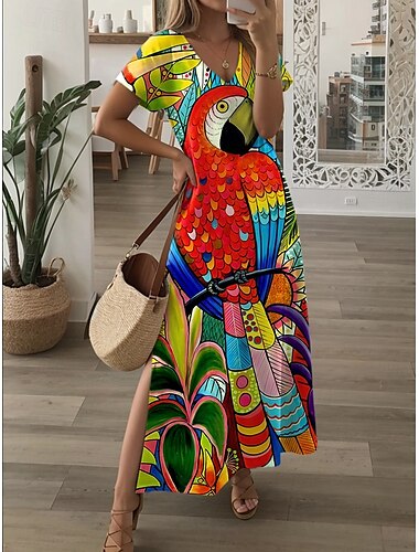 Robe Maxi Femme Robe Décontractée Robe T Shirt Robe Tee Robe d'Été Hawaïenne Épaules Tombantes Rendez-vous Régulière Manches Courtes Col Ras du Cou Jaune Violet Été