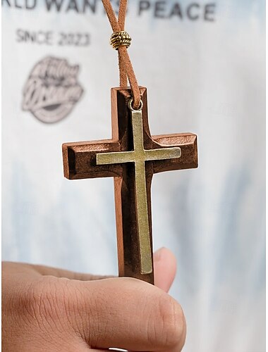  anhengssmykke av tre for menn og kvinner – vintage religiøs design med skinnsnor, ideell for hverdagsbruk og åndelige anledninger