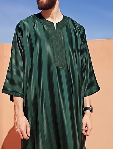  Hombre Ropa de salón Bata de noche Camisa de dormir Raya Elegante Confort De Gran Tamaño Hogar Diario Poliéster Transpirable Escote en Pico Manga Larga Primavera Otoño Negro Blanco