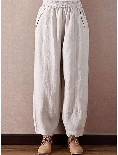 Femmes Coton mélangé Culottes Jambe Large Chinos Mode Streetwear Basique Longueur cheville Taille moyenne Uni Avec Poches Ceinture Élastique Confort Extérieur Micro-Élastique Quotidien Vacances Rue