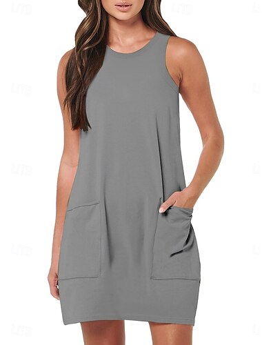  Per donna Mini abito Vestito bianco Abito casual Abito senza maniche Essenziale Informale Da mare Giornaliero Standard Liscio Senza maniche Girocollo Nero Bianco Fucsia Grigio Estate