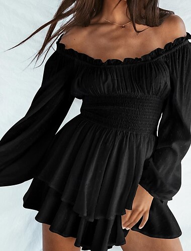  Femme Mini robe robe noire Robe casual Robe d'été mode Décontractées Vacances du quotidien Rendez-vous Standard Plein manche longue Epaules Dénudées Noir Rose Claire Eté Printemps
