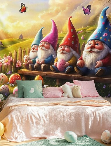  Tapisserie suspendue Gnomes Œufs Art mural Grande tapisserie Décor mural Photographie Fond de couverture Rideau Décoration intérieure Chambre Salon