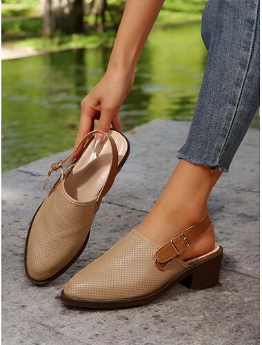  sandálias femininas perfuradas tipo slingback, com salto bloco e fivela - calçados confortáveis e estilosos para o trabalho e passeios casuais