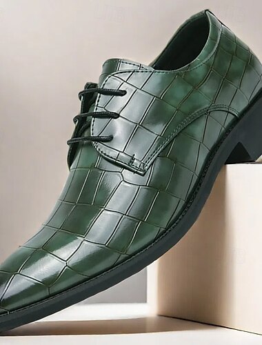  Grüne Oxford-Schuhe aus Kunstleder mit Krokodilmuster für Herren – stilvolle Schnürschuhe für formelle Anlässe, Business und Hochzeiten