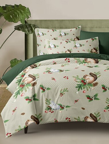  set copripiumino con motivo a scoiattolo, 100% cotone, biancheria da letto morbida e traspirante, decorata con stampe di scoiattoli stravaganti, copripiumino leggero e resistente, comodo per tutte le stagioni, facile da lavare e manutenere
