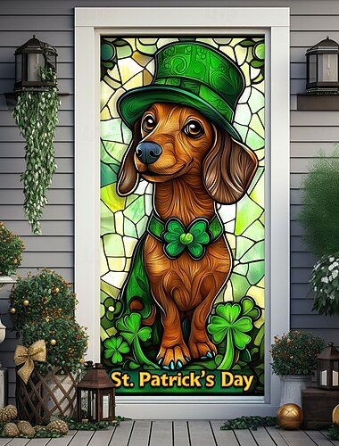  زينة الأبواب في يوم القديس باتريك، أغطية الأبواب، أوراق الشامروك الذهبية، نسيج الباب المحظوظ، ستارة الباب، خلفية، لافتة الباب الداخلية/الخارجية للباب الأمامي للمزرعة
