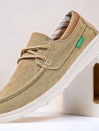  chaussures bateau en toile beige pour hommes avec design à lacets et semelle confortable – idéales pour les activités décontractées et de plein air