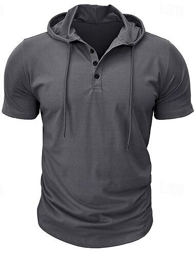  Homens Camiseta Manga Curta Com Capuz Primavera Verão Esportes Moda Diário Botões Com Cordão Ao ar livre Dia a Dia Casual Preto Branco Verde Top Tee para Homens