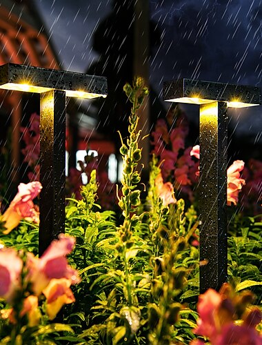 Solarbetriebene wasserdichte T-förmige Gartenwegleuchten mit warmem und weißem Licht für die Beleuchtung von Rasen und Innenhöfen im Freien, 2 Stück
