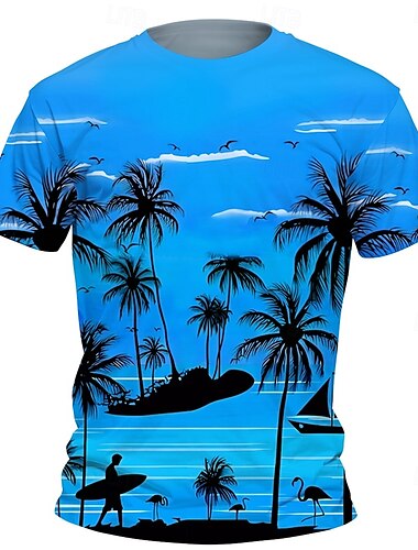  Da ragazzo 3D Pop art Albero di cocco maglietta T-shirt Manica corta Estate Primavera Di tendenza Essenziale Bambino 4-12 anni Girocollo Esterno Informale Giornaliero Standard