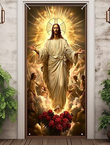  Türdekorationen Türabdeckungen Jesus Türteppich Türvorhang Dekoration Hintergrund Innen/Außen Türbanner für die Haustür Bauernhaus