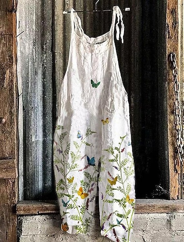  Dames Broeken Jumpsuit Babypakje  Lichtgewicht Casual Enkellengte Medium taille Bloemig Grafisch Opdrukken Ademend Comfortabel Inelastisch Casual / Dagelijks Weekend Gember Groen as-gekleurde Geel