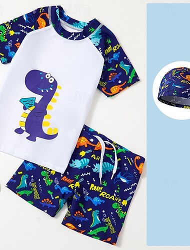  Kinderen Jongens Zwempak Dinosaurus Korte mouw Ronde hals Strand Vakantie Wit Zomer Kleren 4 jaar +