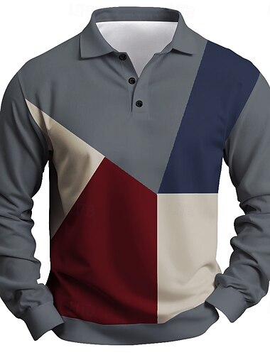  Herren Streifen Rugby-Poloshirt Langarm Polo-Shirts Hemden mit Kragen Sportbekleidung Lässig Outdoor Athleisure 3D-Druck Frühling Herbst Winter Schwarz Blau Grün