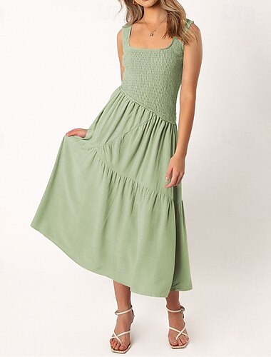  Damen Midikleid Abschlusskleid Freizeitkleid A Linie Kleid Sommerkleid Stilvoll Lässig Urlaub Täglich Date Normale Passform Einfach Ärmellos Rundausschnitt Schwarz Weiß Hellgrün Rosa Sommer