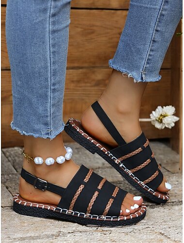  sandales à bride tressée vert armée pour femmes avec design à bride arrière – chaussures d'été confortables pour les activités décontractées et de plein air