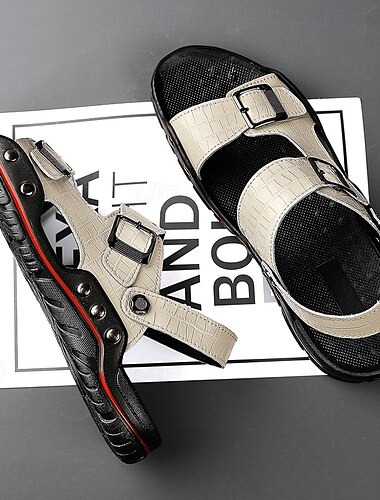  Herrensandalen mit verstellbarem Schnallenriemen – stilvolles Krokodilmuster-Design, gepolsterte Sohle, strapazierfähiges Sommerschuhwerk für den Außenbereich in der Freizeit und auf Reisen