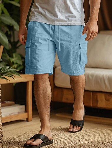  Herren Cargo Shorts Kurze Hosen Leinenshorts Kurze Hosen Sommer-Shorts Strandshorts Kurze Hosen Kordelzug Elastische Taille Multi Pocket Glatt Komfort Atmungsaktiv Knielänge Heim Täglich Strand
