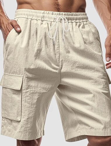  Herren Cargo Shorts Kurze Hosen Shorts Kurze Hosen Leinenshorts Kurze Hosen Sommer-Shorts Strandshorts Kurze Hosen Kordelzug Elastische Taille Multi Pocket Glatt Komfort Atmungsaktiv Knielänge