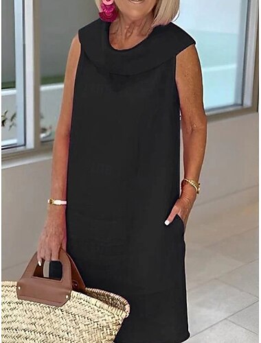  Pentru femei Rochie Lunga Rochie Maxi Rochii de in bumbac Rochie casual Elegant Stilat De Bază Vacanță Petrecere Muncă Fit regulat Simplu Fără manșon Guler Cămașă Negru Galben Roz Îmbujorat Albastru