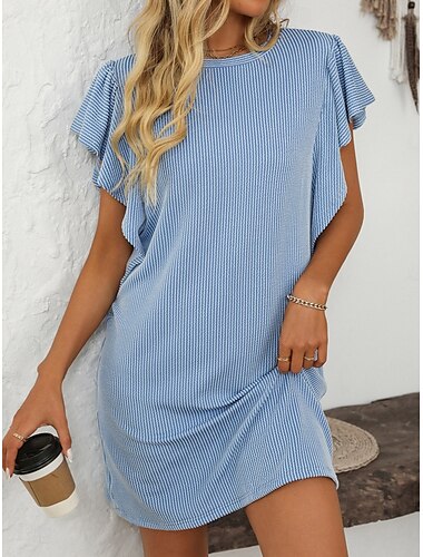  Femme Mini robe Robe casual Robe t-shirt mode Décontractées Vacances du quotidien Standard marinière Manche Courte Col Ras du Cou Rose Claire Bleu Ciel Eté