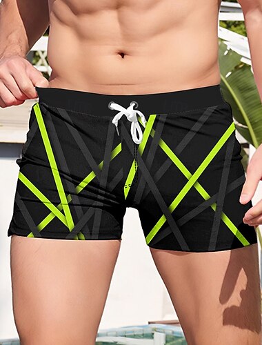  Herren Mehrfarbig Geometrisches Muster Linie Badeshorts Boardshorts Badehosen Mittlere Taille 3D-Druck Hawaiianisch Surfen Ferien Strand Kordelzug mit Mesh-Futter Elastischer Bund Designer Bekleidung