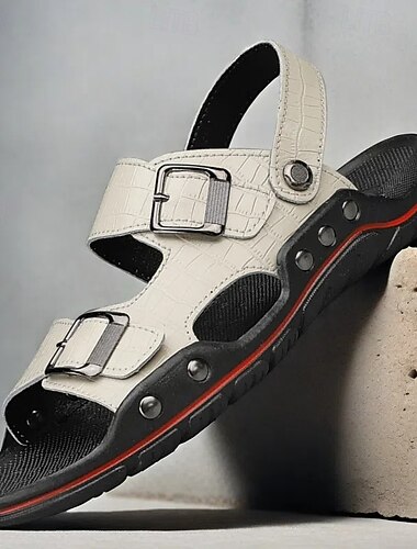  sandálias masculinas com tiras ajustáveis com fivela – design estiloso com padrão de crocodilo, sola acolchoada, calçados duráveis para uso casual e em viagens