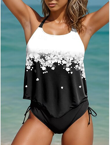 Maillots de bain femmes tankini 2 pièces maillot de bain osé dos nu vacances plage ombre floral col halter sans manches