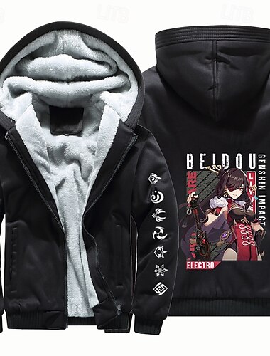  Genshin-Einschlag Kapuzenshirt Oberbekleidung Sherpa-Jacke Anime Grafik Für Paar Herren Damen Erwachsene Maskerade Heißprägen Casual