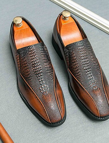  brune slip-on sko i kunstskinn med krokodillemønster – stilige loafers for forretnings- og formelle anledninger