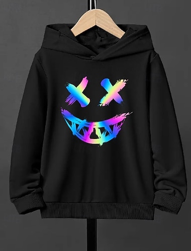  Gutt 3D Grafisk Hattetrøje Langermet Høst Vinter Mote Grunnleggende Barn 4-12 år Med hette utendørs Avslappet Daglig Normal