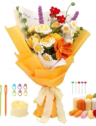  Weihnachtsgeschenke für Frauen Mom Her Häkelblumenstrauß-Kit für Anfänger Erwachsene Häkelstrick-Kit mit Schritt-für-Schritt-Video und Garnwerkzeugen Anfänger-Häkelblumen-Kit für den Muttertag