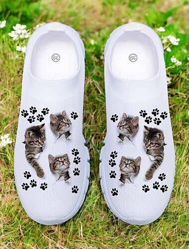  Flyknit-Sneaker für Damen mit Katzen- und Katzenpfoten-Print – leichte, atmungsaktive Freizeitschuhe für Fitness und Alltag