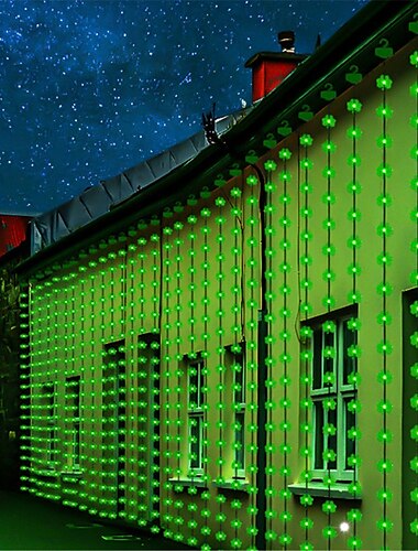  LED-Kleeblatt-Lichtervorhang zum St. Patrick's Day – 100 LEDs/300 LEDs Lichterkette aus Lederdraht mit Fernbedienung, dekorative USB-Beleuchtung für Festpartys, Wohnzimmer und Raumdekorationen, 1 Set