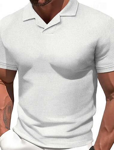  Men's Golf Shirt Waffle Knit Polo Shirt Business Active Classic Short Sleeve Fashion Modern Solid Color Buttons Summer Spring Regular Fit Black White Blue Khaki Gray Golf Shirt
