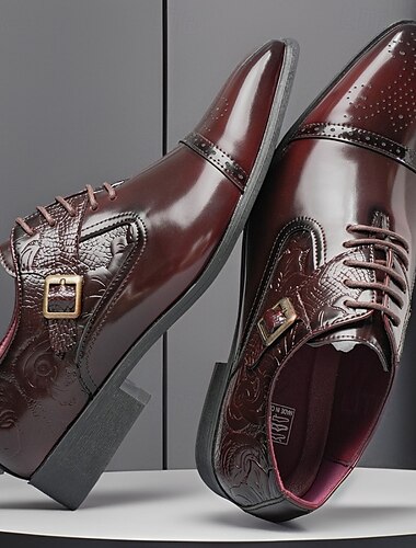  Braune Oxford-Schuhe aus geprägtem Kunstleder für Herren – klassisches Schnürdesign mit dekorativer Schnalle für formelle Anlässe und das Büro