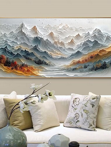  peinture à l'huile originale faite à la main de montagnes colorées sur toile art mural abstrait de paysage de montagne pour la décoration intérieure avec cadre tendu sans cadre intérieur