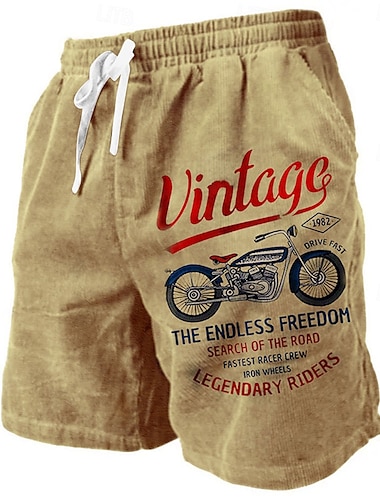  Herr Bokstav Årgång Motorcyklar Svett shorts Beach Shorts Terry Shorts Medium Midja Vintage Ledigt Dagligen Helgdag Streetwear Snörning Elastisk midja 3D-utskrift Designer Kläder