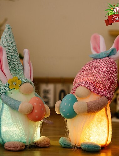  Muñeco de conejo brillante con forma de huevo de Pascua: decoración navideña para interiores con pilas AAA para fiestas y regalos, 1 unidad
